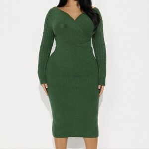 Fashion Nova Green Knit Dress, Size 1X, NWT